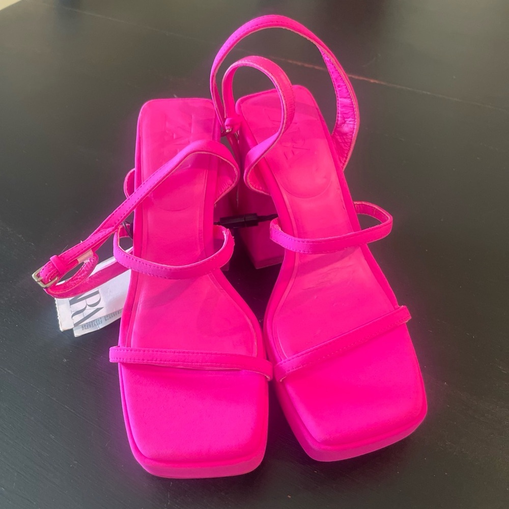 Zara Hot Pink Strappy Sandals NWT